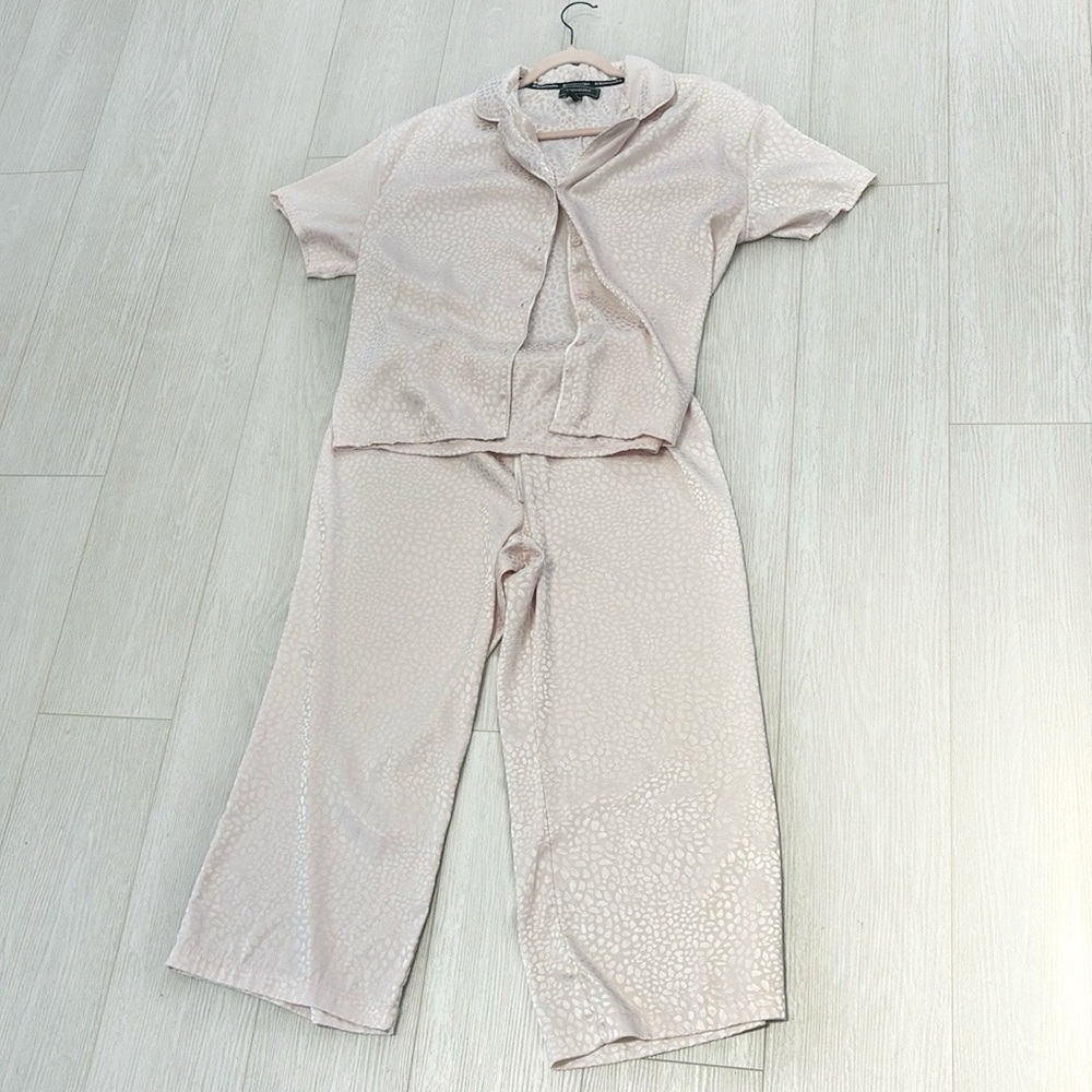 BCBGMaxAzria Leopard Animal Print Blush Light Pink Silky 2-PC Pajama Set Sz XL